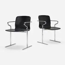Armchairs model 001A, pair by Antti Nurmesniemi, leather, chrome-plated steel, sold Nov 2025
