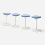 Eero Saarinen, Swivel barstools, set of four, lacquered aluminum, Knoll upholstery, plastic