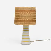 Gordon and Jane Martz, Table lamp, c. 1960, glazed stoneware, wood, Maria Kipp shade