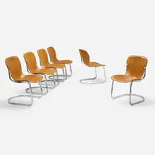 Chairs, set of six by Willy Rizzo, c. 1975, leather, chrome-plated steel, sold Nov 2025