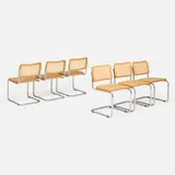 Marcel Breuer, Cesca dining chairs model B32, set of six, chrome-plated and matte steel, birch, cane
