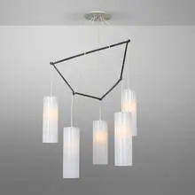 Richard Tuttle, Five-light chandelier, 1996, iron, milk glass, aluminum