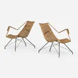 Martin Eisler & Carlo Hauner, Armchairs, pair, c. 1950, enameled steel, rattan