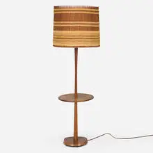 Gordon and Jane Martz, Floor lamp with table, c. 1965, walnut, Maria Kipp shade