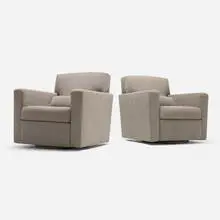 Holly Hunt, Swivel lounge chairs, pair, c. 2000, upholstery