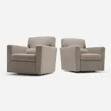 Holly Hunt, Swivel lounge chairs, pair, c. 2000, upholstery