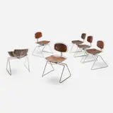 Beaubourg chairs, set of six by Michel Cadestin and Georges Laurent, 1977, matte chrome-plated steel, leather, aluminum, sold Nov 2025