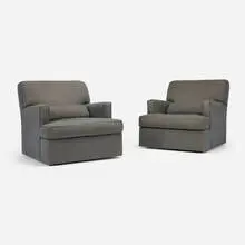 Holly Hunt, Swivel lounge chairs, pair, c. 2000, upholstery