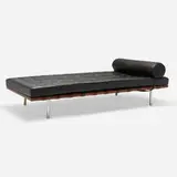 Barcelona daybed by Ludwig Mies van der Rohe, leather, walnut, stainless steel, sold Nov 2025