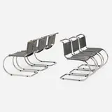 MR10 chairs, set of six by Ludwig Mies van der Rohe, stainless steel, leather, sold Nov 2025