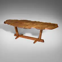 George Nakashima, Exceptional Conoid dining table, 1966, oak burl, oak