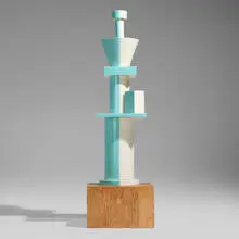 Ettore Sottsass, Clair de Lune totem, 1988, glazed ceramic, pine plywood