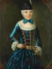 Scandinavian School, Portrait of a young girl in a blue dress, oil on canvas