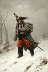 Paul Grolleron, French soldiers during the Franco-Prussian War, a pair, oil on panel