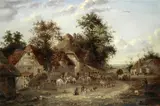 Edwina Lara, A pastoral village scene, oil on canvas