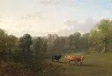 Thomas Baker, Landscape with cattle, castle beyond, oil on canvas