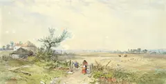 Charles Branwhite, Climbing the gate, watercolour heightened with white