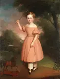 English School 19th century, Portrait of a girl with toy horse