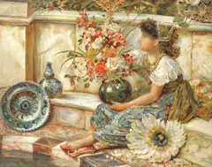 William Stephen Coleman, Oriental girl by a pool, oil on canvas