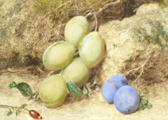 Ows William Henry Hunt, Magnum Bonum and Orleans Plums with a Rosehip, watercolour and bodycolour