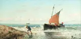 Achille Dovera, Hauling in the boat, oil on canvas
