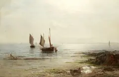 Gustave de Breanski, Bringing in the catch, oil on canvas