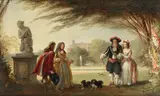 James Digman Wingfield, Hampton Court Palace garden scene, oil on canvas