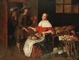 Flemish School, A visit to the poultry and game merchants, oil on canvas