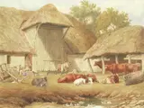 O.W.S. Robert Hills, A restful farmyard, watercolour