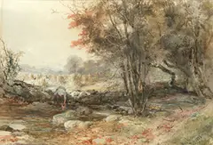 Collecting water by Paul Jacob Naftel, watercolour heightened with white, offered Dec 2017