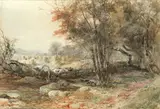 Paul Jacob Naftel, Collecting water, watercolour heightened with white
