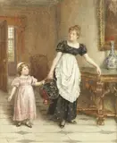 George Goodwin Kilburne, Ri, Rba, Many hands make light work, watercolour
