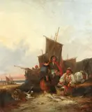 Snr. William Shayer, Fisherfolk on the shore, oil on canvas