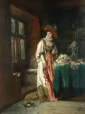 Continental School, 19th Century, Lady gazing through a window