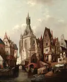 Hermann Schäfer, Continental street scenes; a pair, oil on canvas