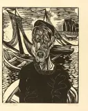 Conrad Felixmüller, Fischer von Helgoland, 1924, Holzschnitt auf chamoisfarbenem Velin