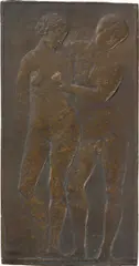 Moissey Kogan, Stehendes Liebespaar, Um 1907, Bronzerelief mit brauner Patina