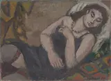 Hans Jüchser, Kleine Liegende auf weißem Kissen, 1970, Öl auf Hartfaser