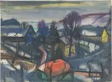 Curt Querner, Dorfansicht Börnchen, 1955, Aquarell auf Fabriano-Velin