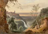 Französisch, um 1830, Blick auf Tivoli, Öl auf Papier auf Leinwand