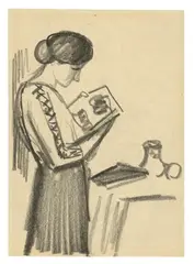 August Macke, Lesende Frau im Stehen, 1912, Bleistift auf Papier