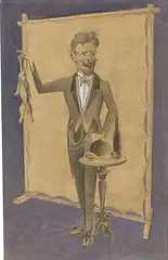 Gottfried Brockmann, Jahrmarktsbilder - Zauberer, 1929, Mischtechnik, Bleistift, Deckweiß und Montage auf Papier