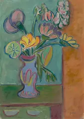 Werner Gilles, Blumenstilleben, Um 1940, Öl auf Papier auf Holz