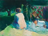 Theophilus Brown, Untitled (Nude with trellis and landscape), 1961, Oil on masonite