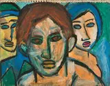 Daniel Brobender, Untitled (Three women's faces), Oil pastel on paper