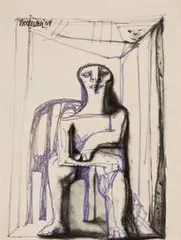 Morris Broderson, Untitled (Seated figure), 1959, Charcoal on paper