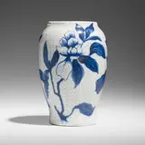 Hugh C. Robertson for Dedham Pottery, Rare vase with magnolias, 1896-1908, crackle-glazed stoneware