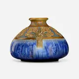 Mougin, Large vase with stylized blossoms, c. 1920, crystalline-glazed stoneware