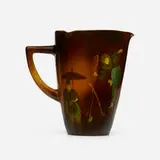 Standard Glaze three-spouted pitcher with tennis players by Kataro Shirayamadani for Rookwood Pottery, 1889, glazed earthenware, sold Sep 2023