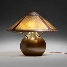 Dirk Van Erp, Early table lamp, c. 1912, handwrought copper, mica